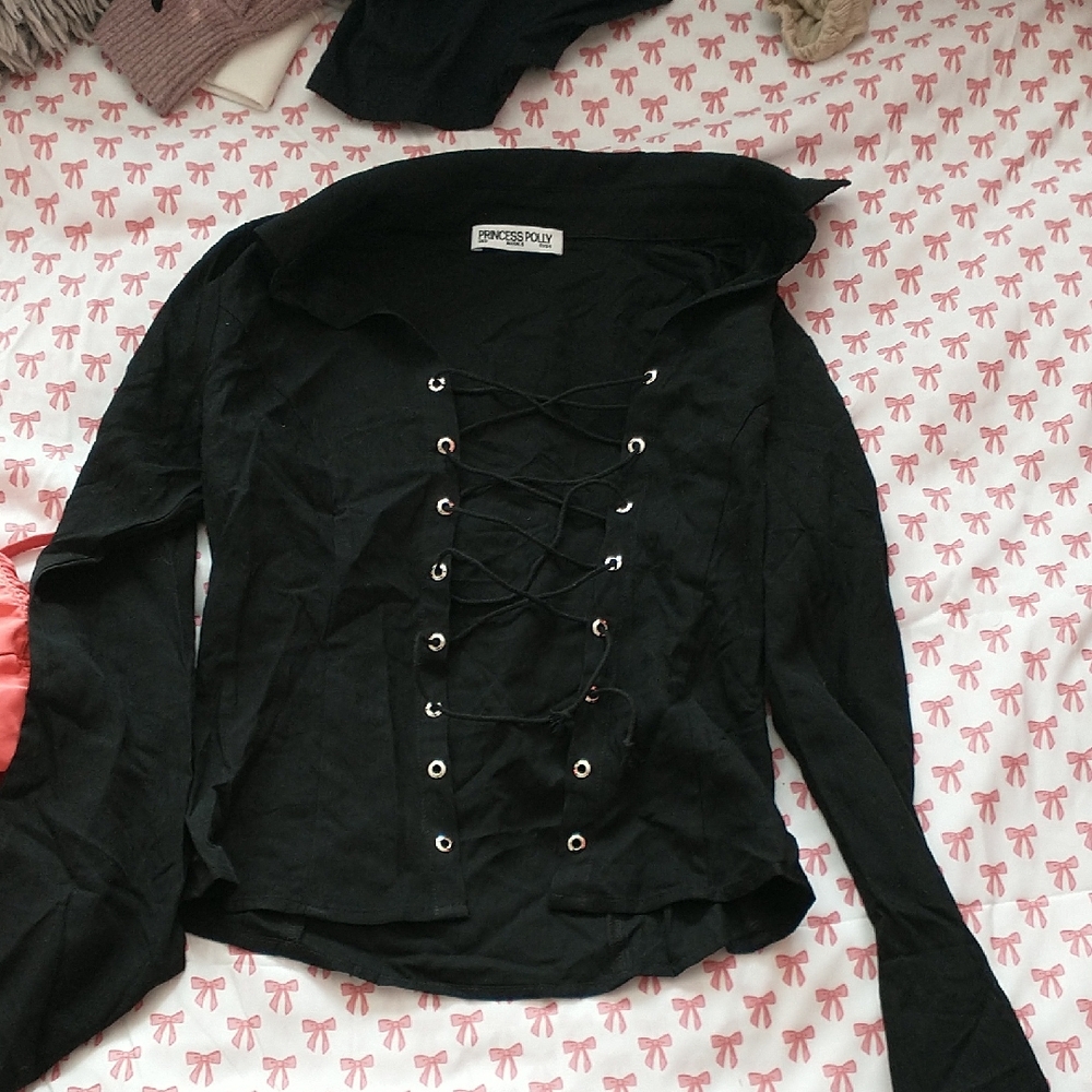 Princess Polly Black Lace-Up Blouse